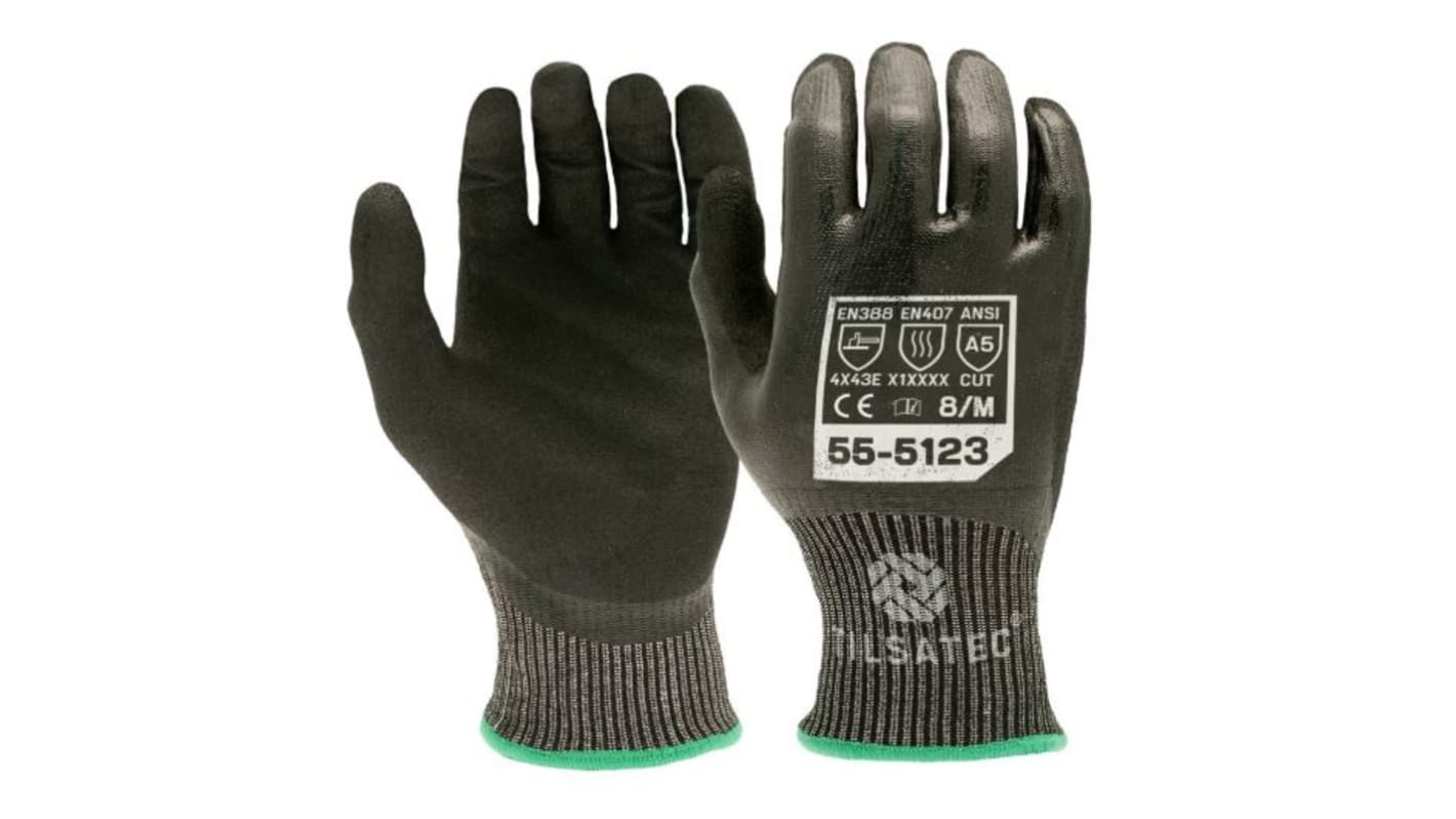 Gants Tilsatec taille 9, Résistant aux coupures, Noir, gris