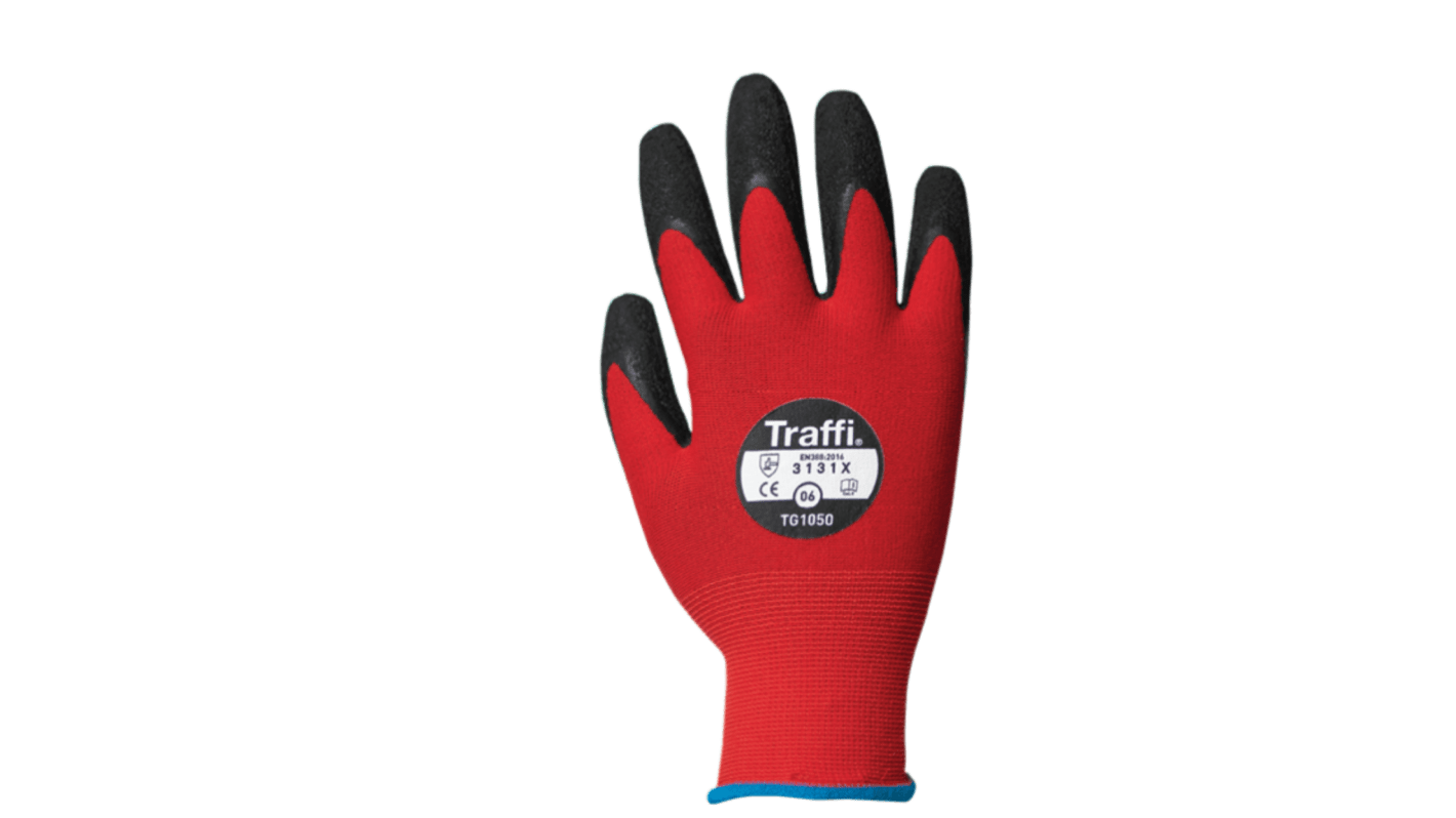 Traffi Red Natural Rubber Latex Nylon Cut Resistant Cut Resistant Gloves, Size 9, Latex Coating