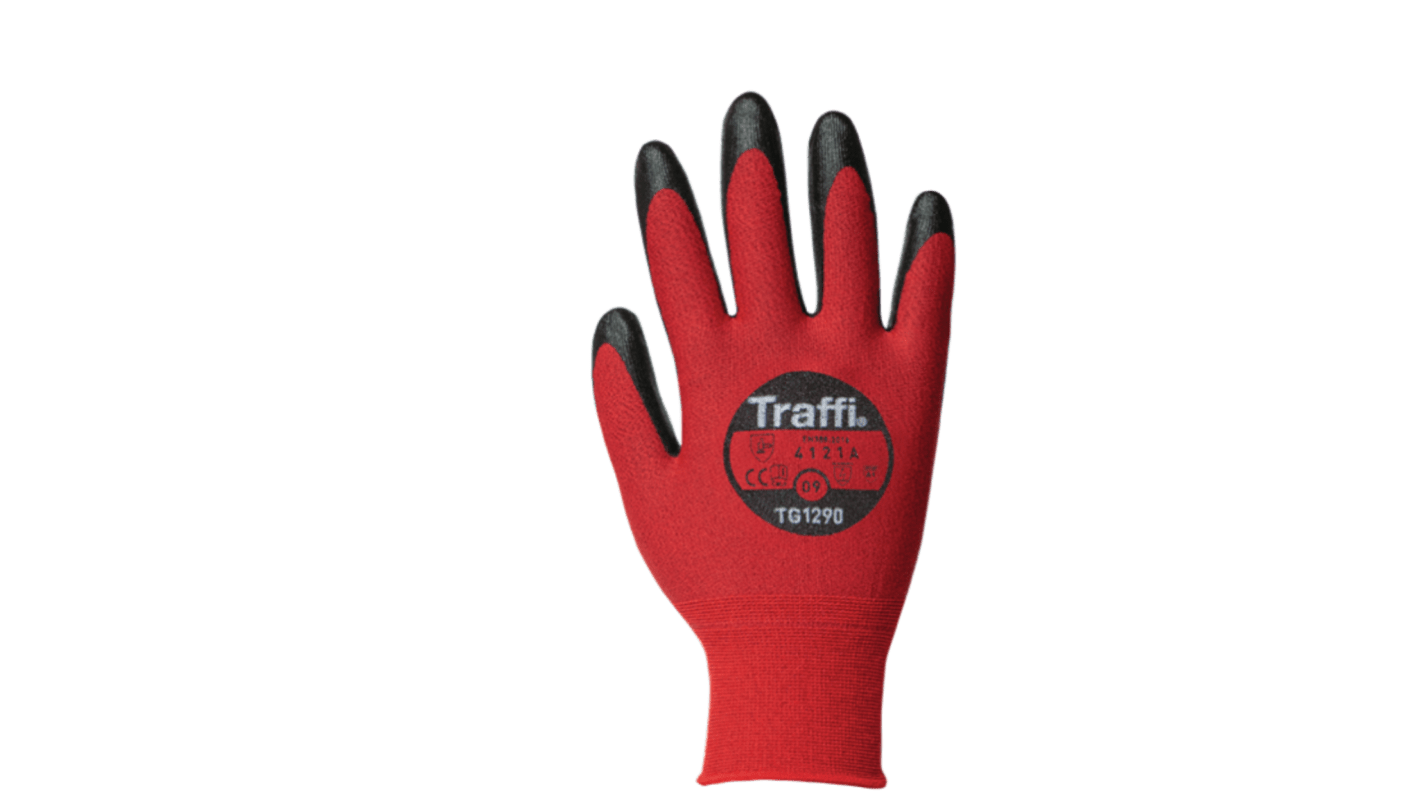 Guanti antitaglio Traffi, Tg. 9, in Fibra di carbonio, Poliestere, col. Rosso
