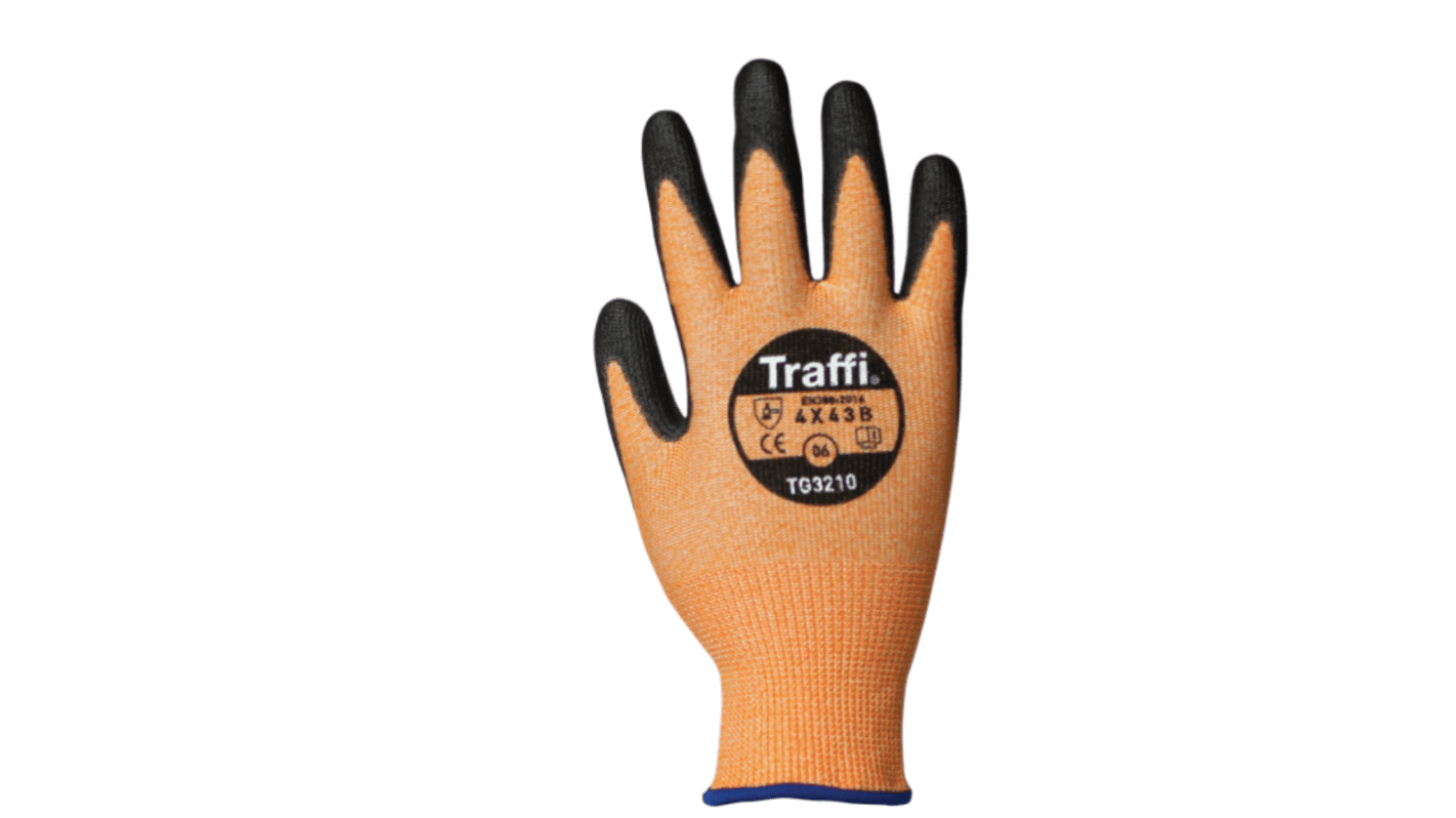 Traffi Amber Elastane, HPPE, Nylon Cut Resistant Cut Resistant Gloves, Size 11, Polyurethane Coating