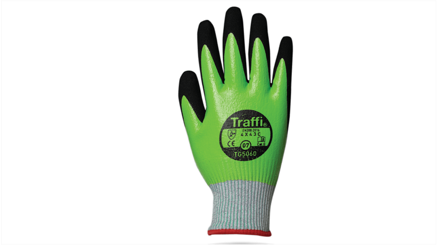 Traffi Green Nitrile, Nylon Cut Resistant Cut Resistant Gloves, Size 10, Nitrile Coating