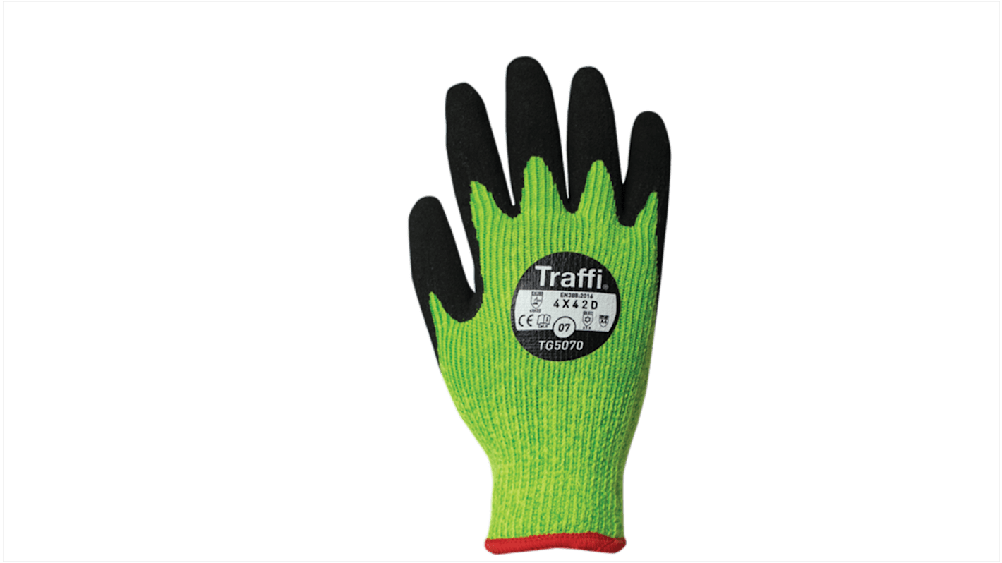 Traffi Schneidfeste Handschuhe, Größe 7, Schneidfest, Nylon mit Naturkautschuklatex Grün