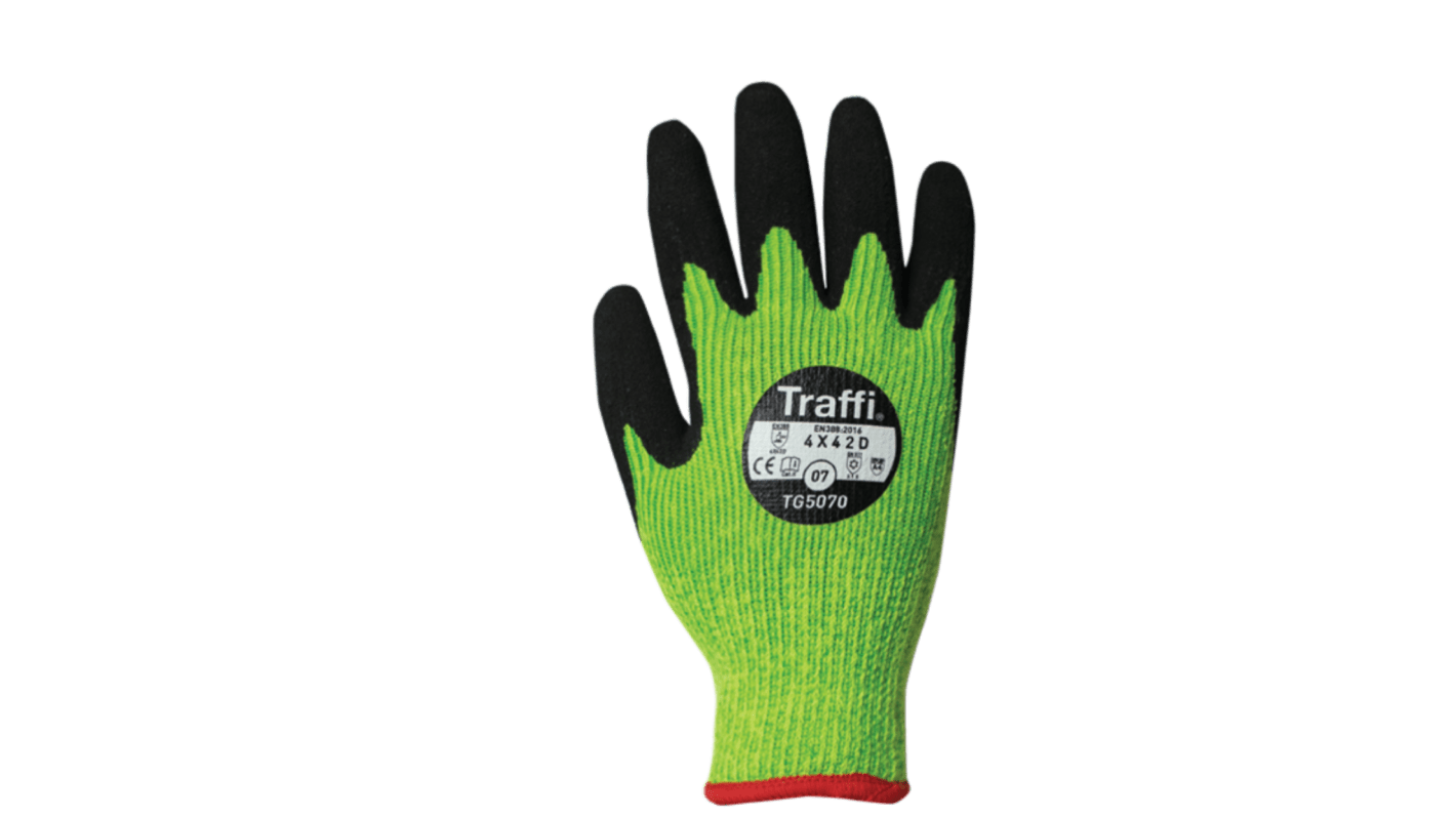Traffi Green Natural Rubber Latex Nylon Cut Resistant Cut Resistant Gloves, Size 9, Latex Coating
