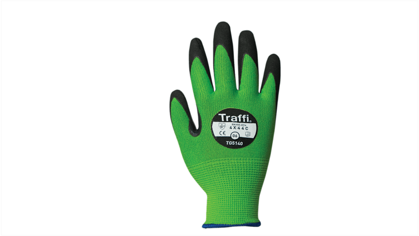 Traffi Green Nitrile, Nylon Cut Resistant Cut Resistant Gloves, Size 8, Nitrile Coating