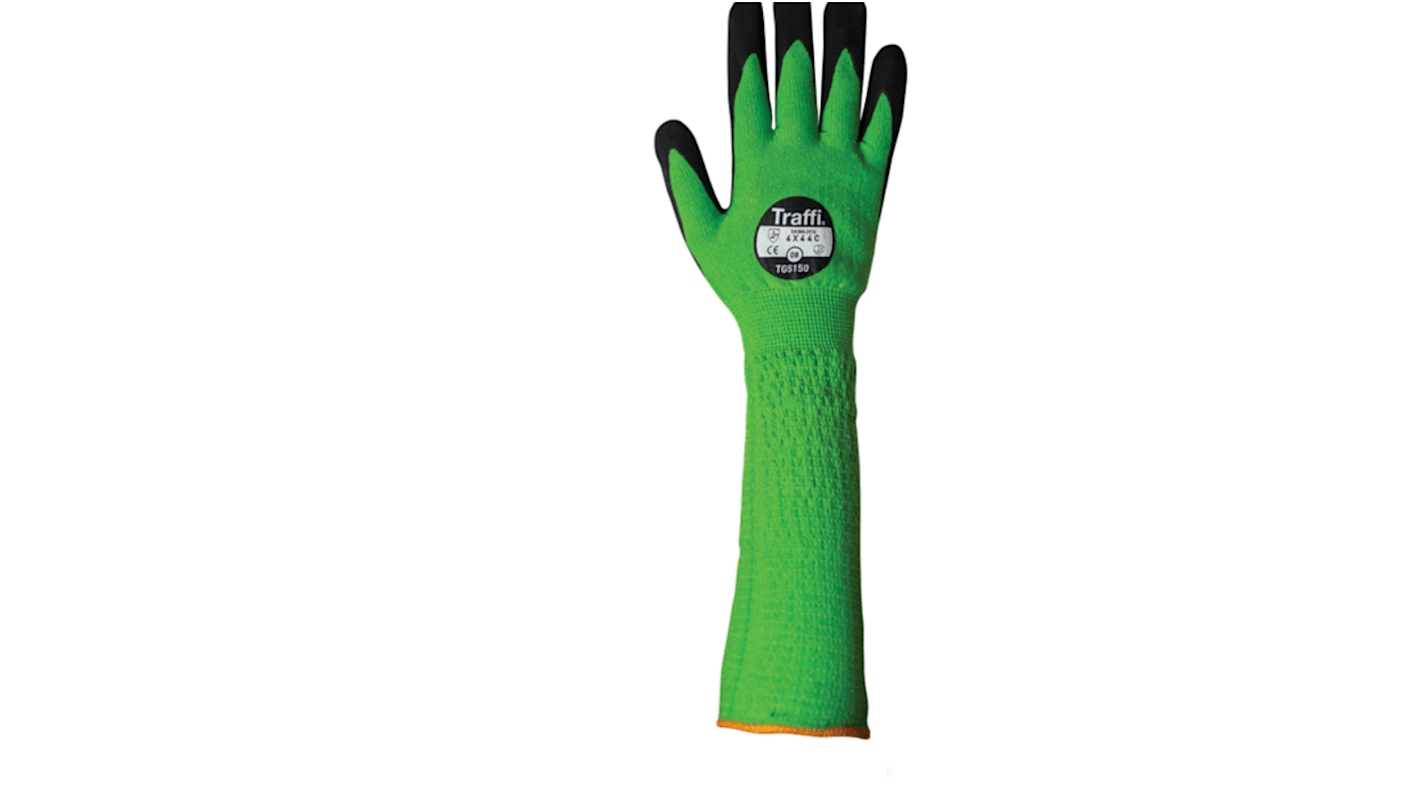 Traffi Green Nitrile, Nylon Cut Resistant Cut Resistant Gloves, Size 10, Nitrile Coating