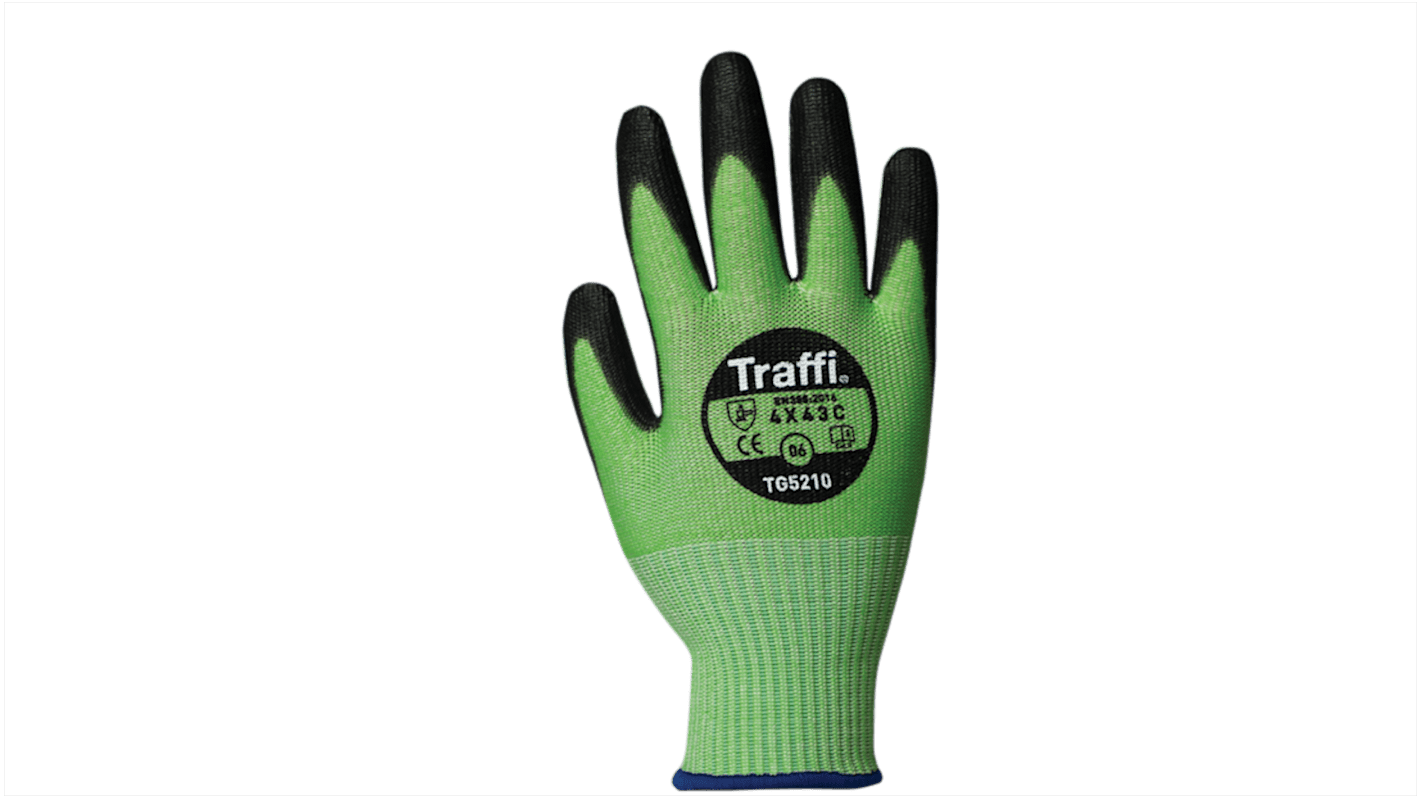 Traffi Green Cut Resistant Cut Resistant Gloves, Size 11, Polyurethane Coating