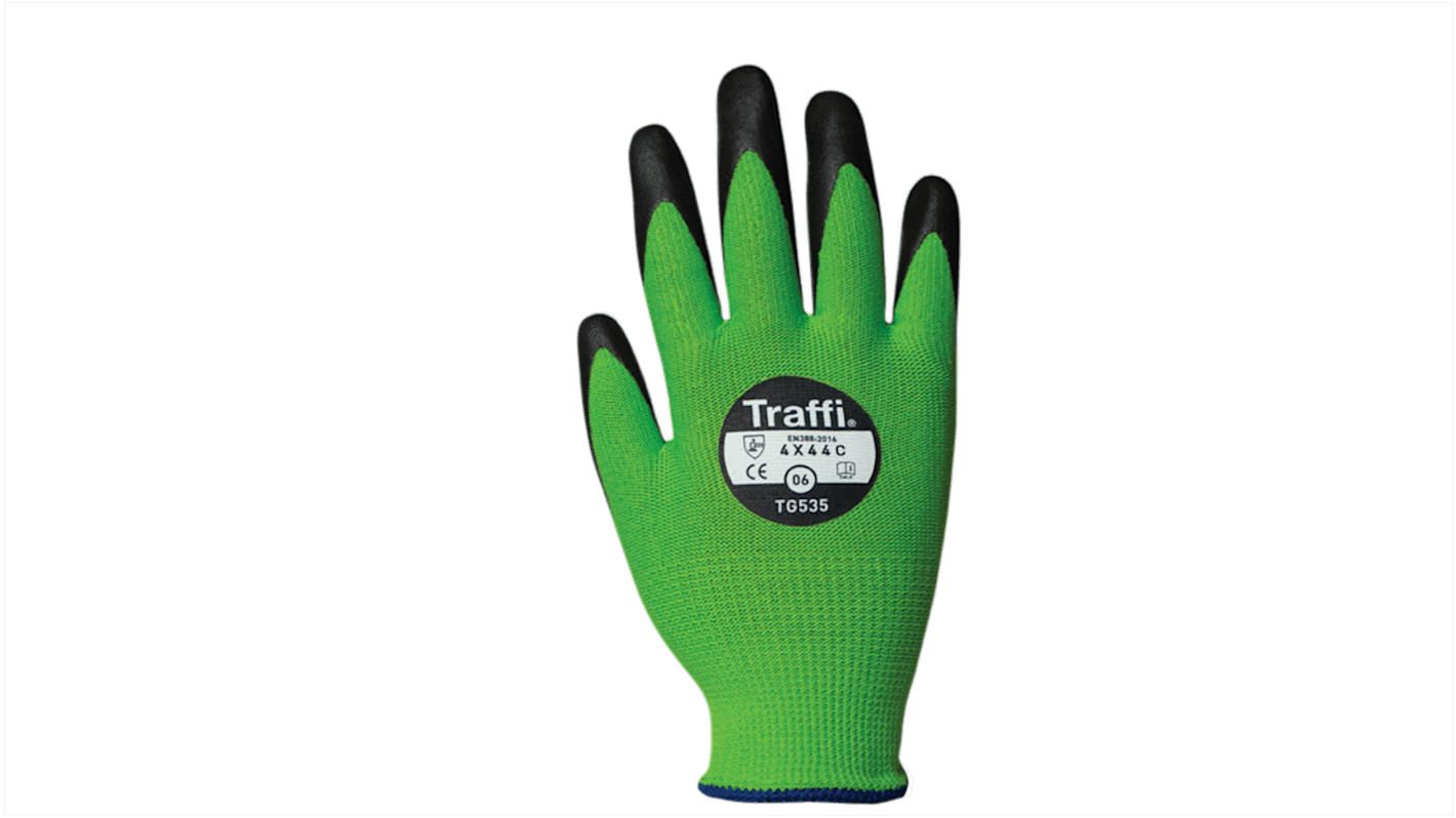 Traffi Green Nitrile, Nylon Cut Resistant Cut Resistant Gloves, Size 7, Nitrile Coating