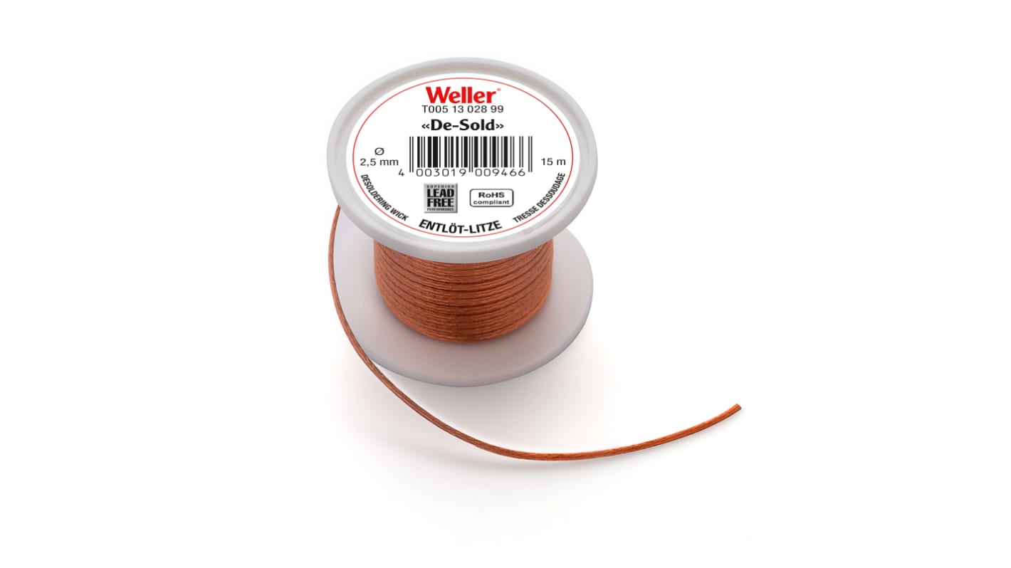 Treccia per dissaldatura Weller T0051302899, lunghezza 15m, larghezza 2.5mm No , senza piombo
