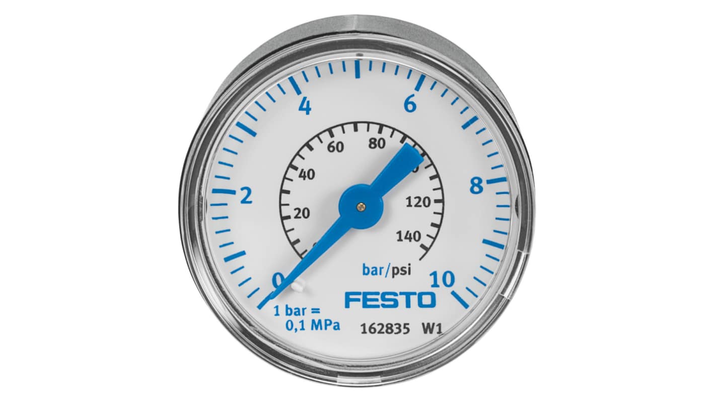 Festo G 1/8 Analogue Pressure Gauge 10bar Back Entry 40mm Outside Diameter