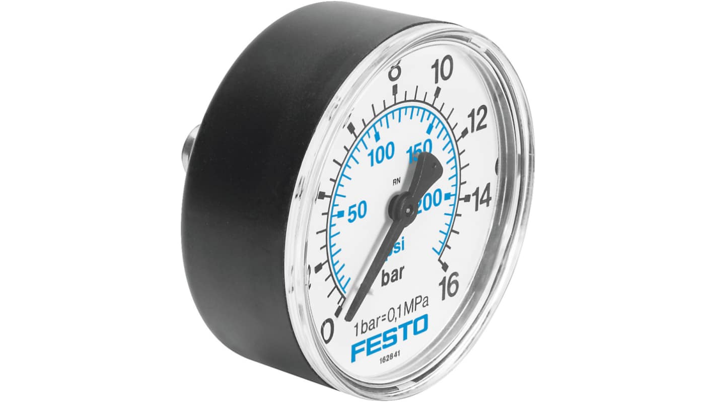 Festo G 1/4 Analogue Pressure Gauge 16bar Back Entry 50mm Outside Diameter