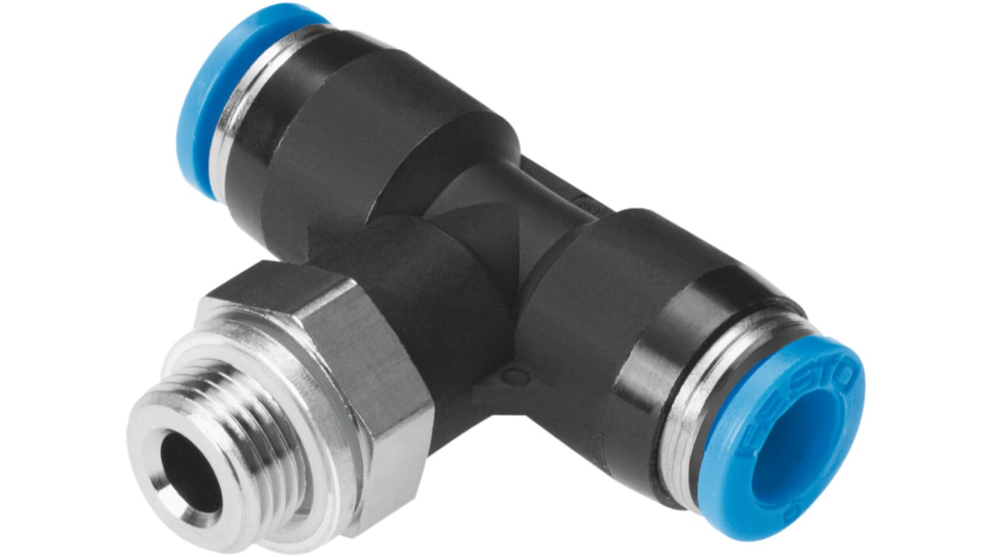 Festo QS Series T Fitting, G 1/4 Male to Push In 8 mm, Threaded-to-Tube Connection Style, 186161