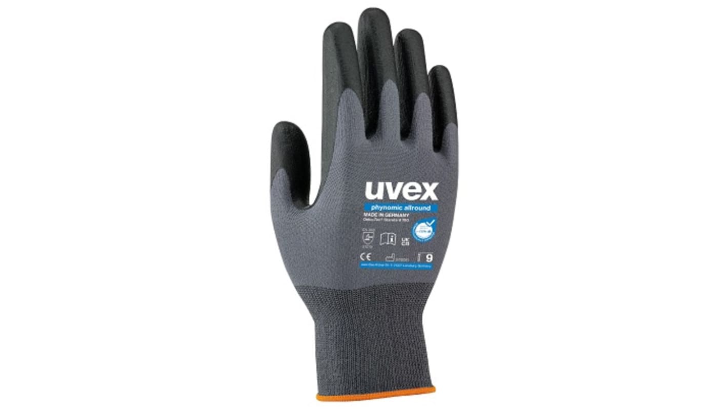 Uvex Grey Elastane, Polyamide Abrasion Resistant Work Gloves, Size 6, Aqua-Polymer Foam Coating