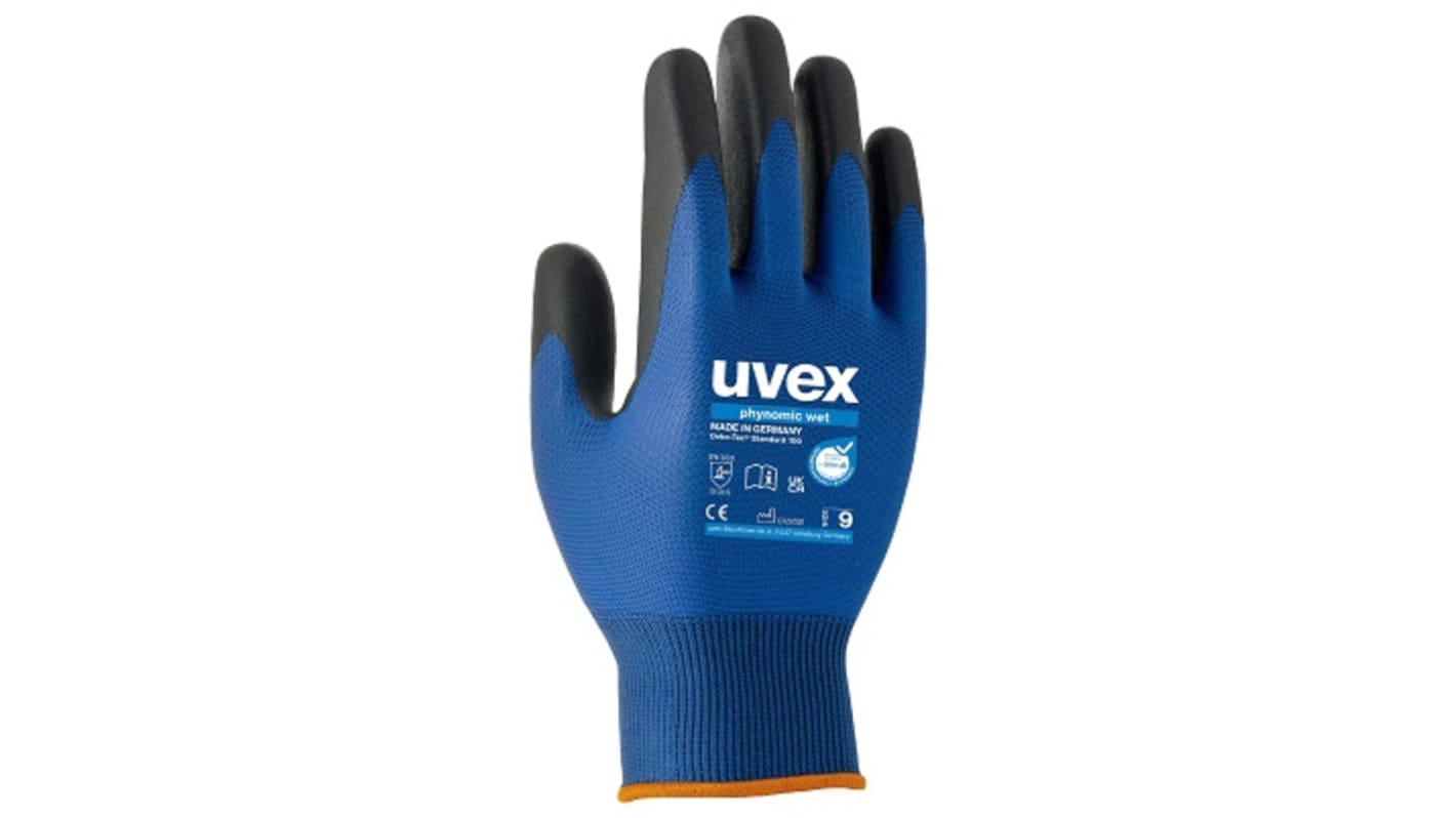 Guantes de trabajo de Elastano, Poliamida Azul, gris Uvex serie phynomic wet, talla 6, con recubrimiento de Espuma