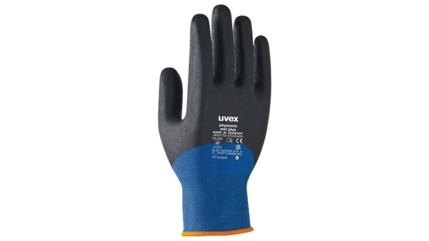 Uvex phynomic wet plus Black Elastane, Polyamide Abrasion Resistant Work Gloves, Size 12, Aqua-Polymer Foam Coating