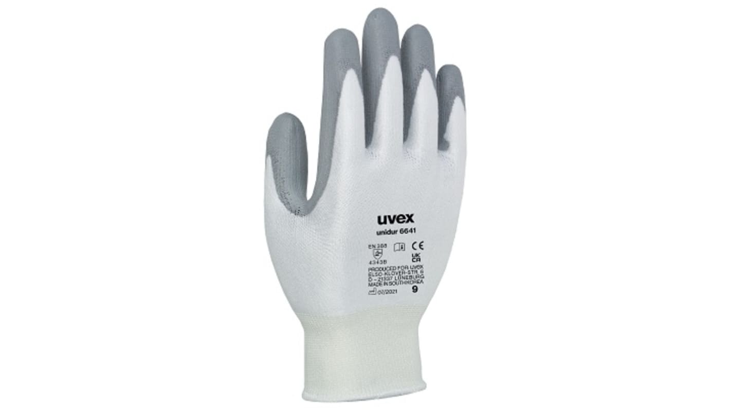 Uvex Grey Elastane, HPE Abrasion Resistant, Cut Resistant Work Gloves, Size 9, Polyurethane Coating