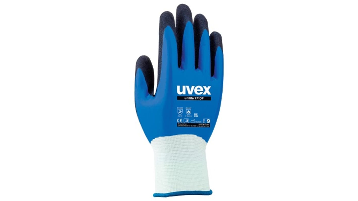 Uvex Blue Polyester Abrasion Resistant Work Gloves, Size 7, NBR Coating