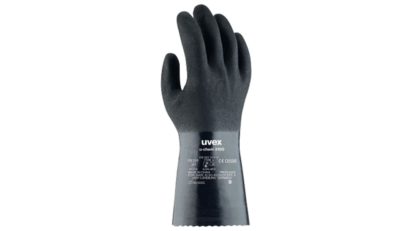 Uvex Black Nitrile Chemical Resistant Work Gloves, Size 10, NBR Coating