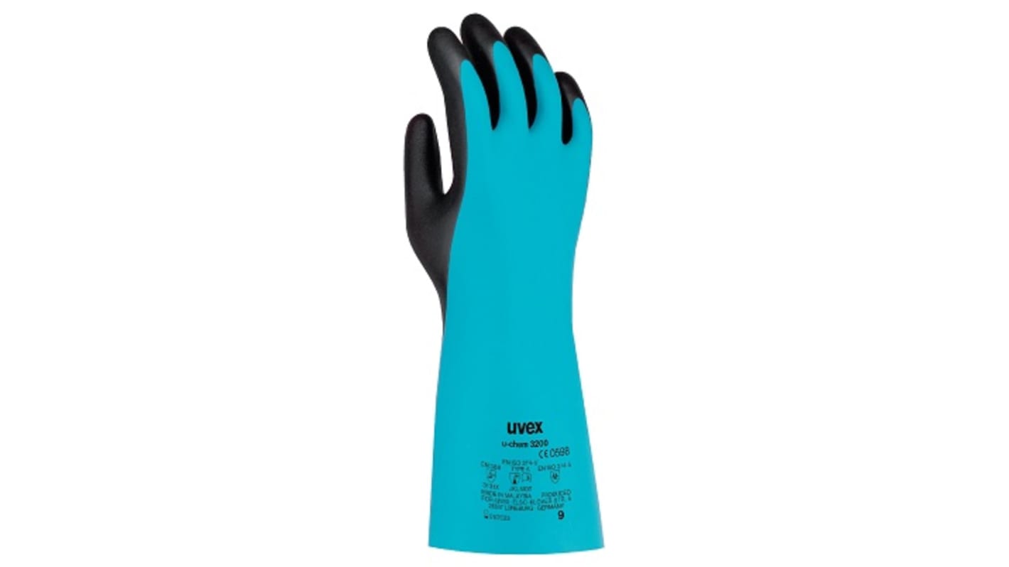 Uvex Blue Nylon Chemical Resistant Work Gloves, Size 8, NBR Coating