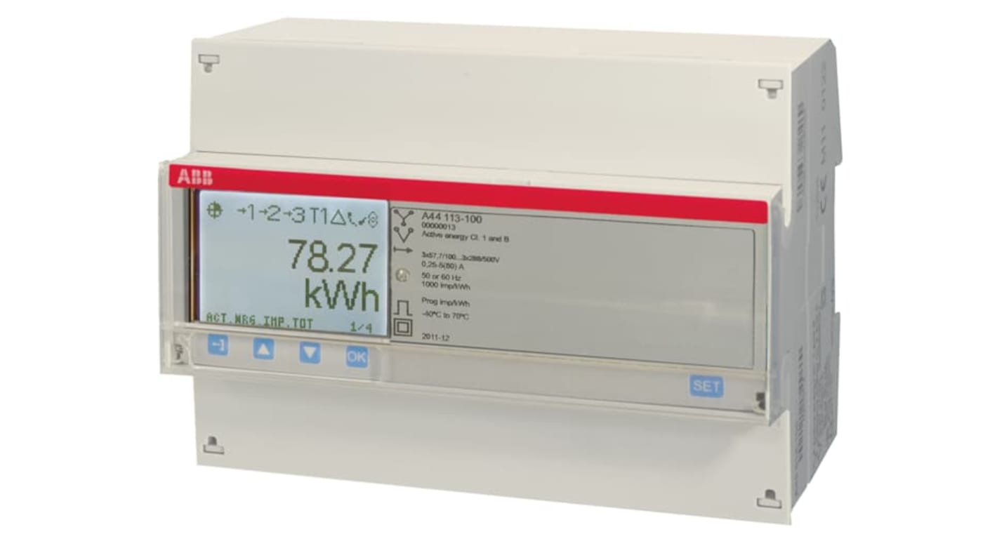 Medidor de energía ABB serie A44, display LCD, con 7 dígitos, 3 fases