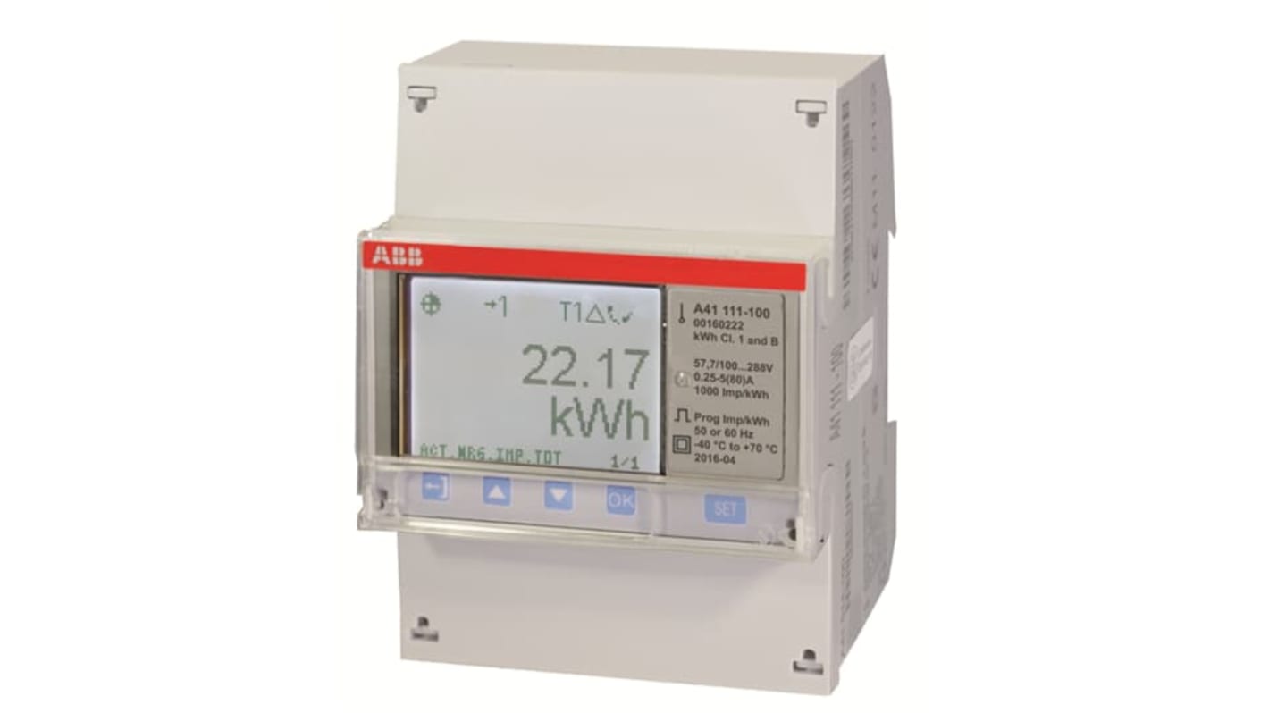 Medidor de energía ABB serie A41, display LCD, con 7 dígitos, 1 fase