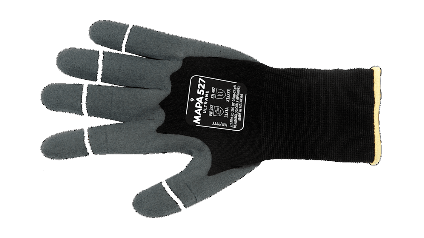 Mapa Black Nitrile Breathable Gloves, Size 6, Nitrile Foam Coating