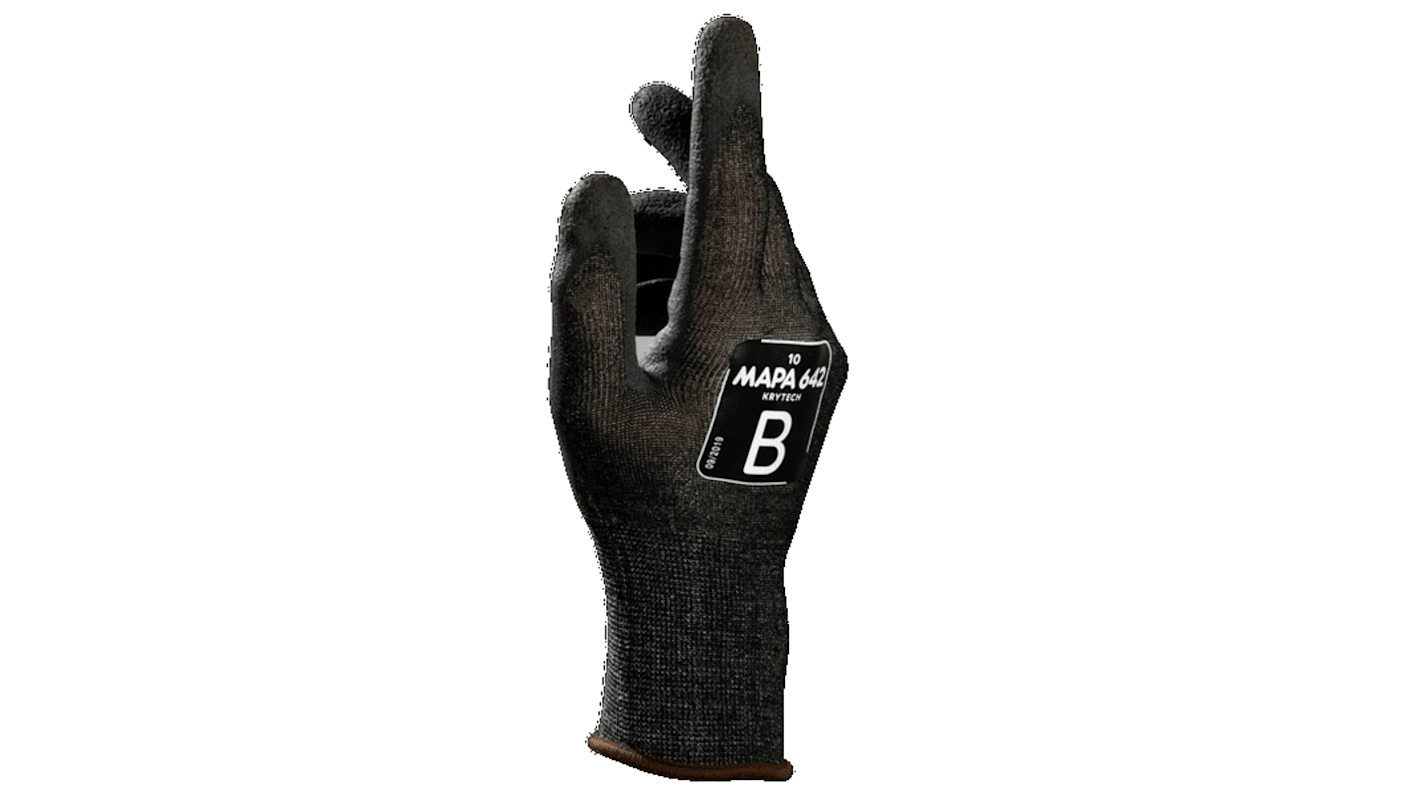 Mapa Black Nitrile Cut Resistant Gloves, Size 6, Nitrile Foam Coating