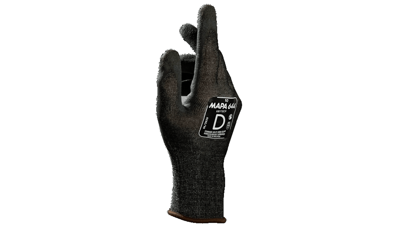 Mapa Black HPPE Cut Resistant Gloves, Size 8, Nitrile Foam Coating