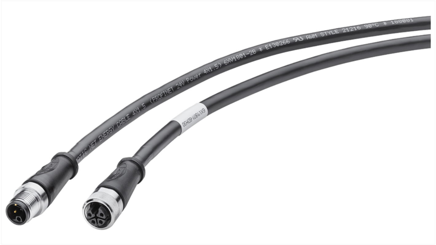 Siemens Straight Male M12 to Straight Female M12 Sensor Actuator Cable, 1.5m