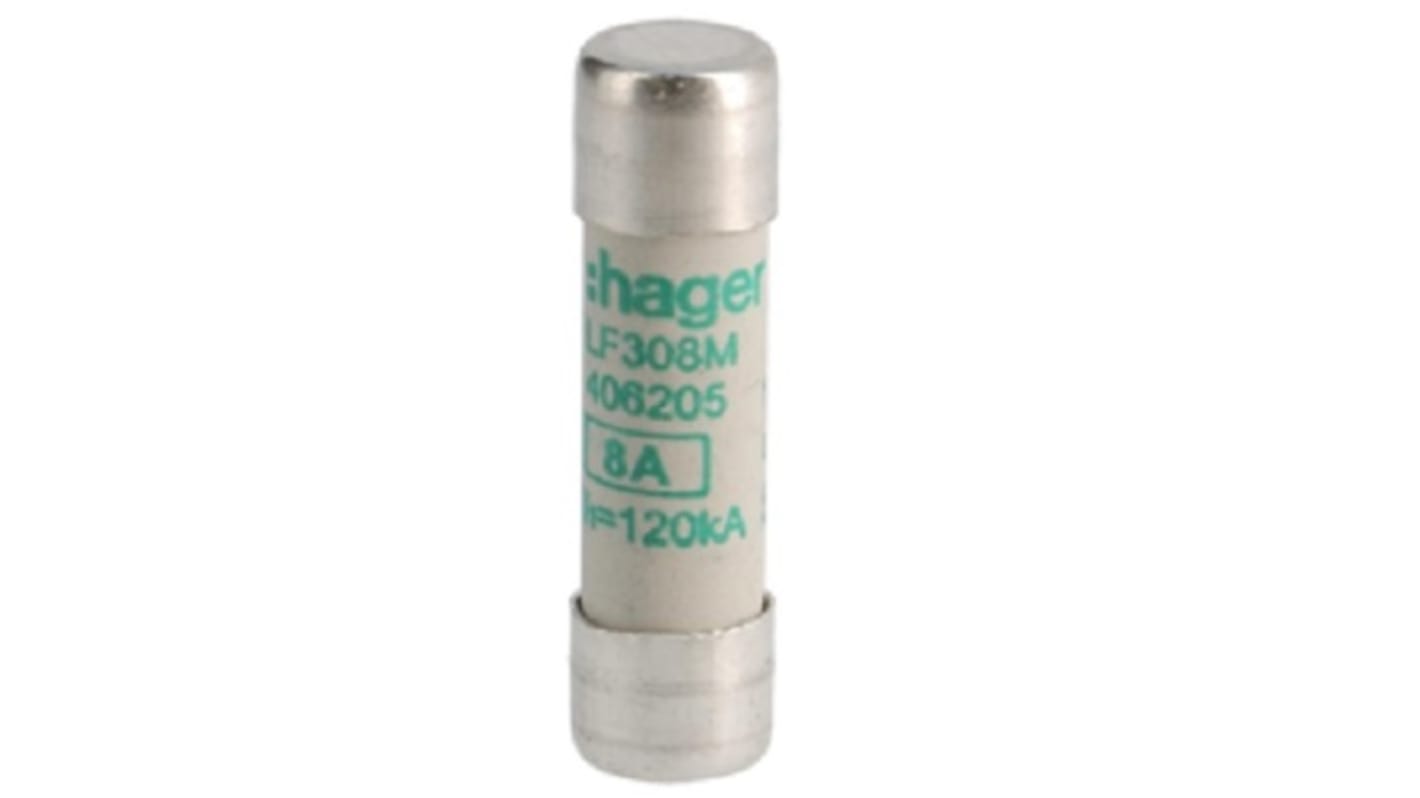 Hager 8A Cartridge Fuse, 10 x 38mm