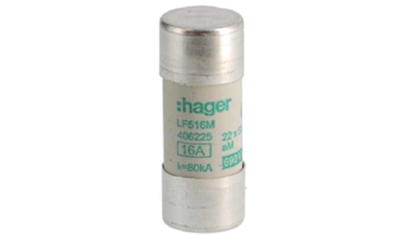 Hager 16A Cartridge Fuse, 22.2 x 58mm