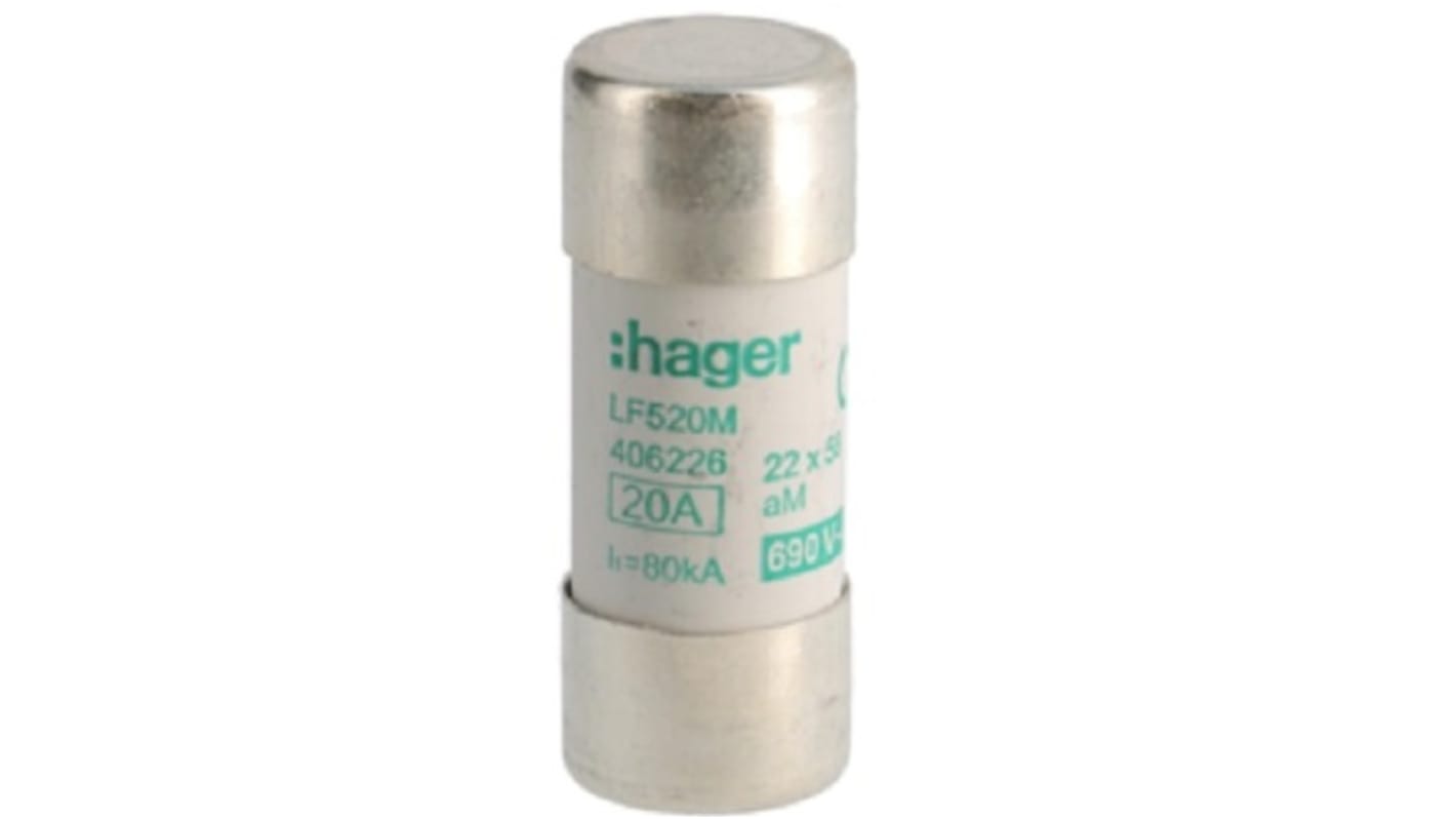 Hager 20A Cartridge Fuse, 22.2 x 58mm