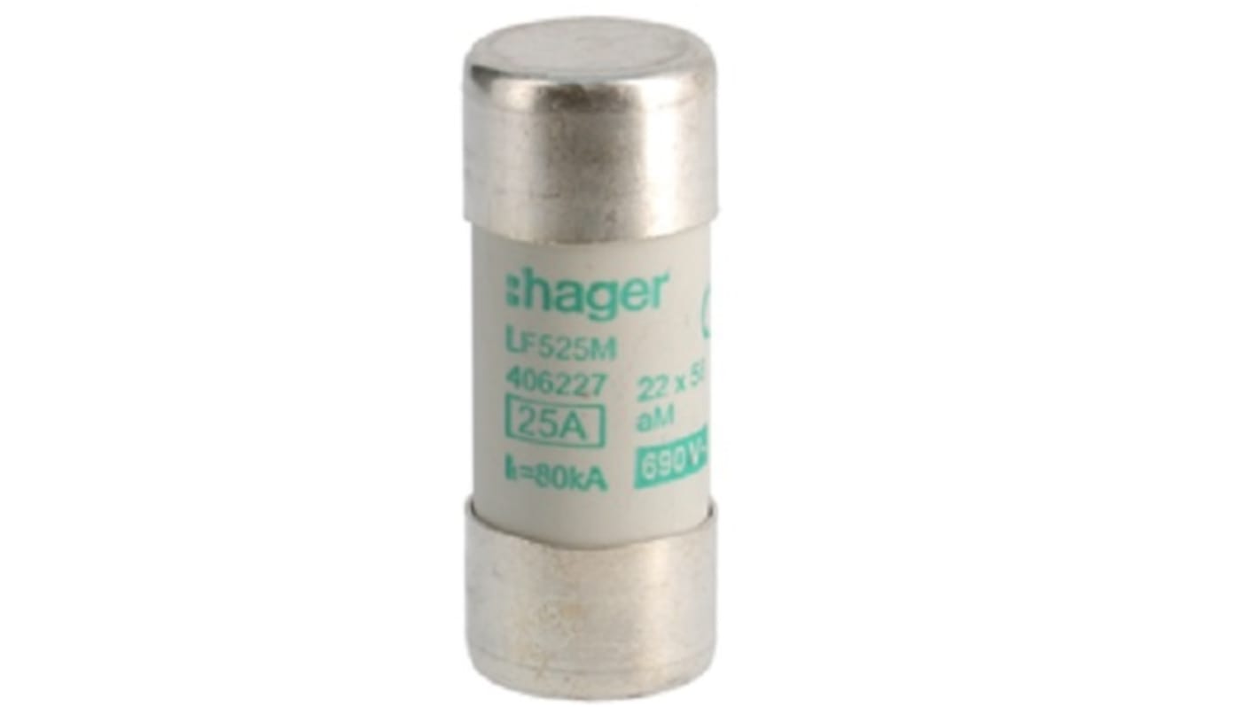 Hager 25A Cartridge Fuse, 22.2 x 58mm