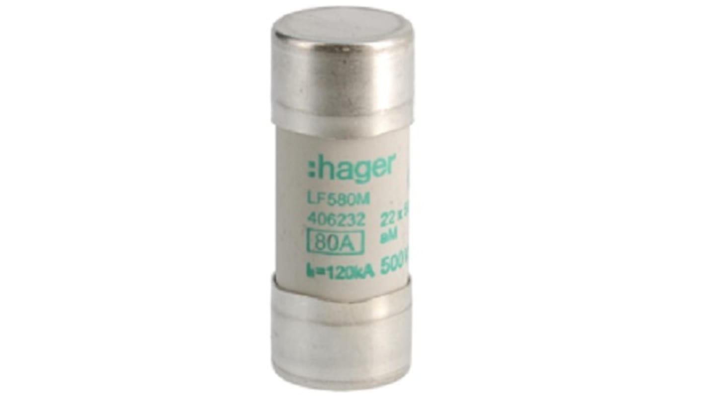 Hager 80A Cartridge Fuse, 22.2 x 58mm