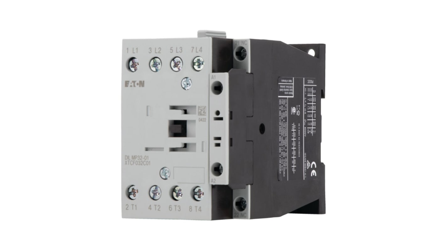 Contattore Reversibile Eaton, serie DILMP, 4 poli, 1NC, 32 A, 11 kW, bobina 230/240 V c.a.