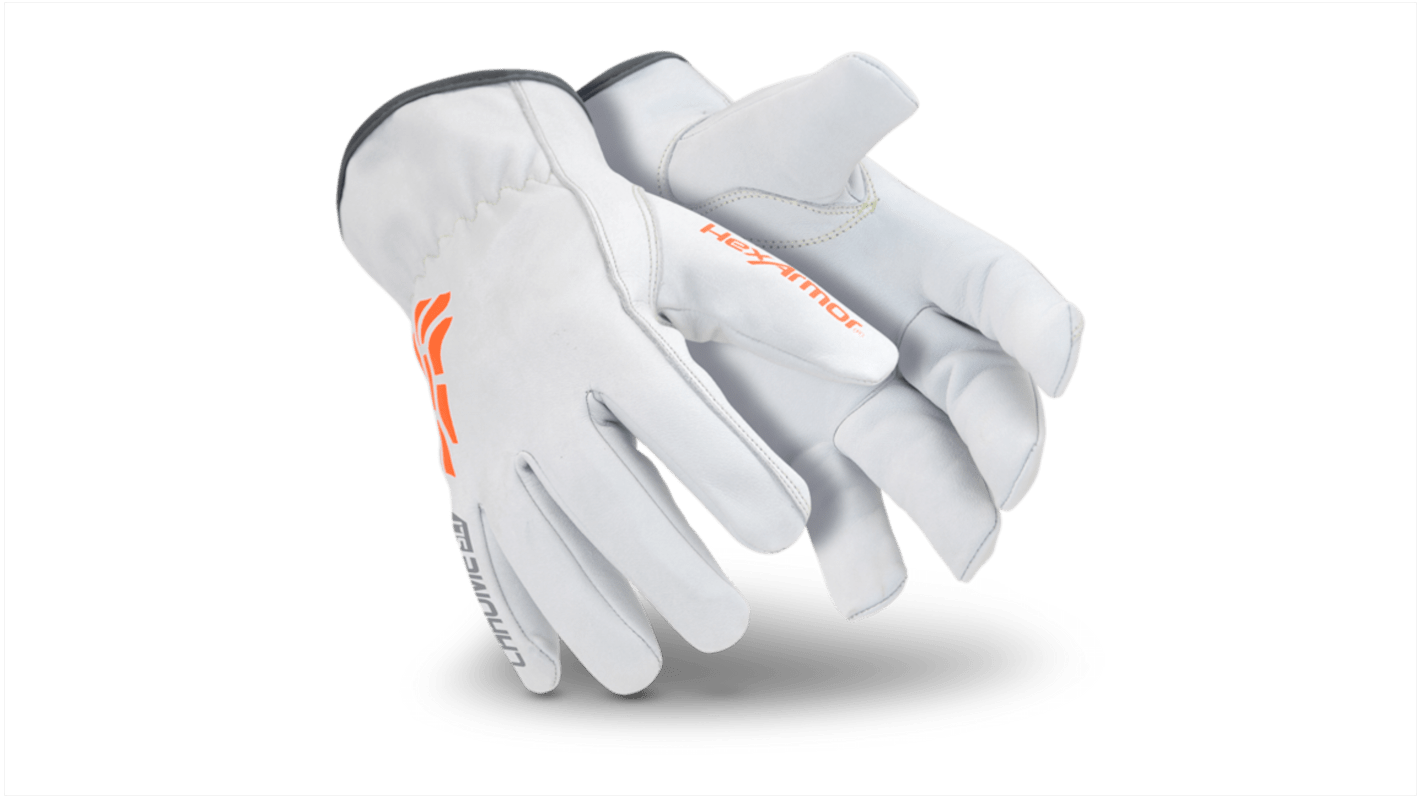 Uvex White Leather Cut Resistant, Dry Environment, Good Dexterity Work Gloves, Size 9