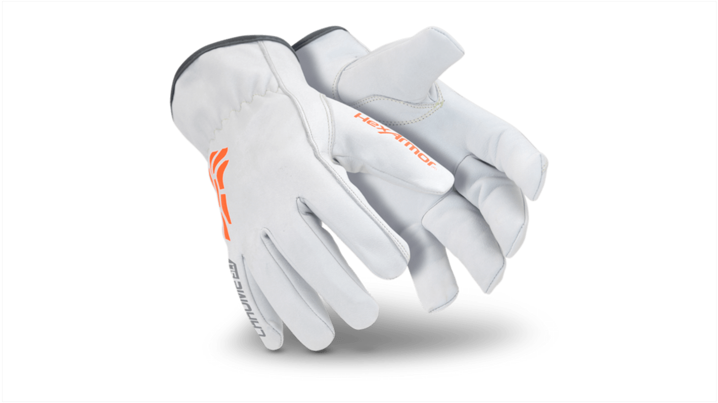 HexArmor White Leather Cut Resistant, Dry Environment, Good Dexterity Work Gloves, Size 12