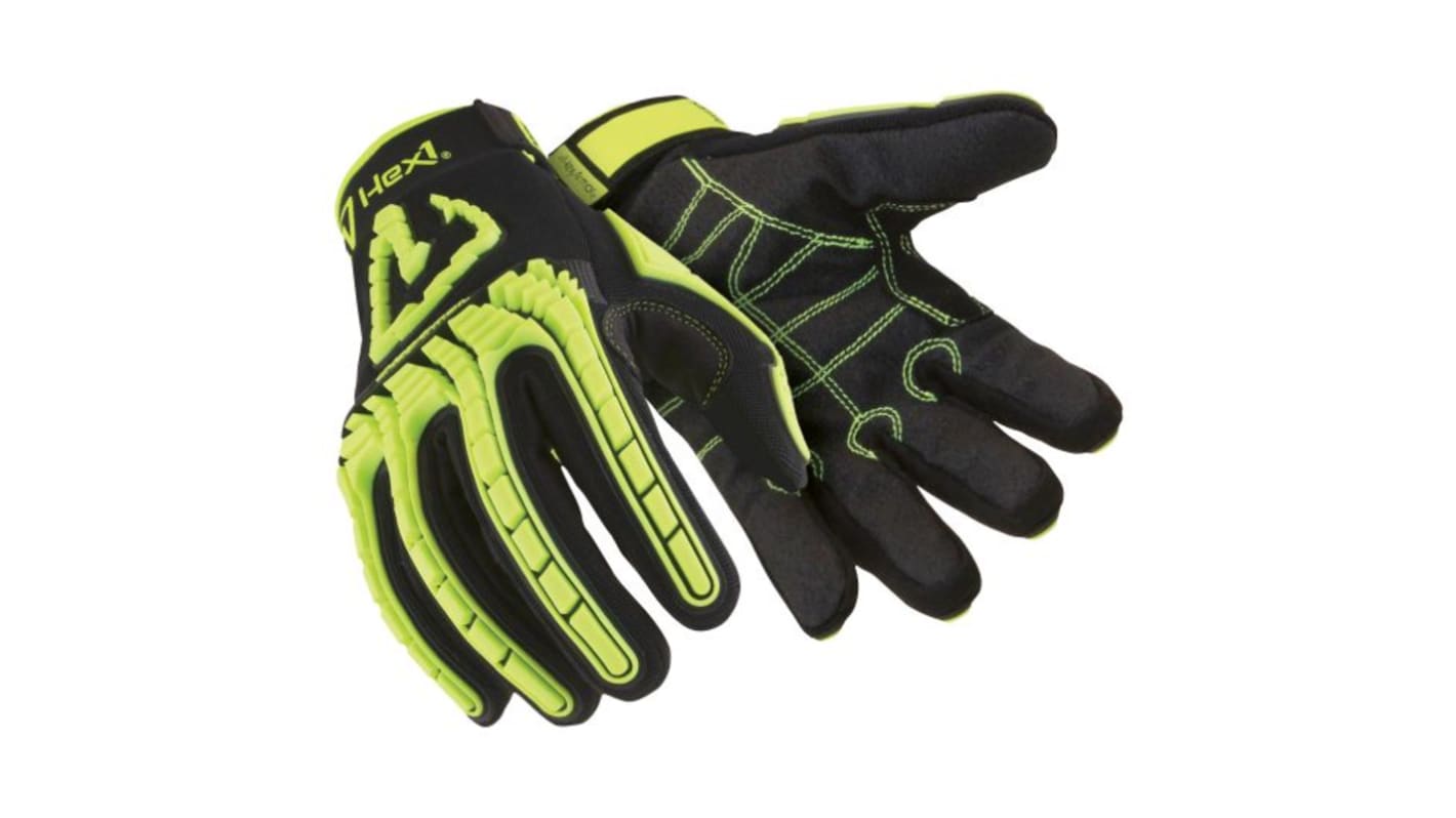Hexarmor Black Nylon, Spandex Impact Protection Work Gloves, Size 10, PVC Coating