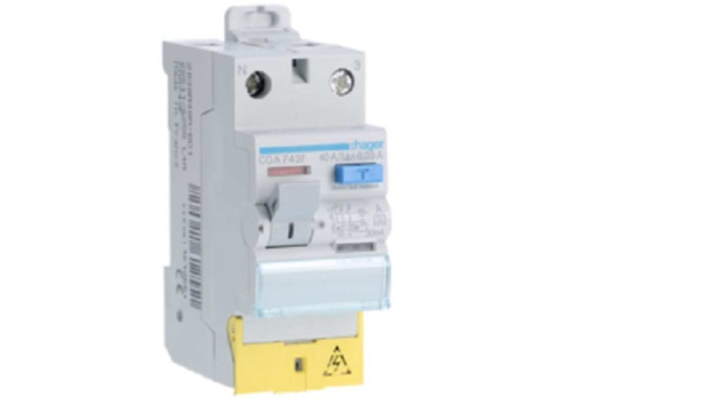 Interruttori Differenziali - RCD Hager CDA, 2P, 40A, sensibilità 30mA, Tipo A