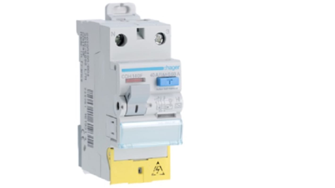 Hager CDH RCD Switch, 40A, 1 Pole, 30mA, Type A-HI, 230V