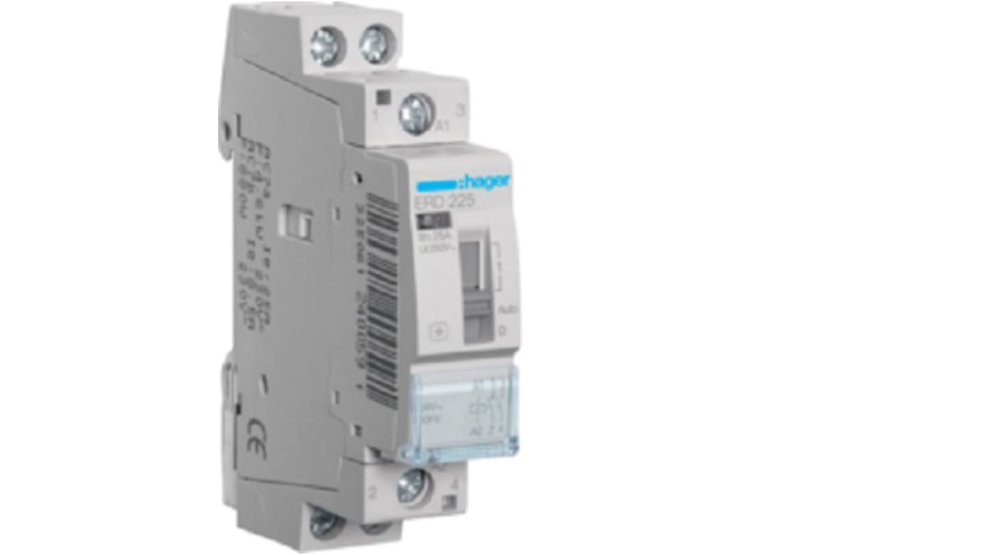 Hager ERD Contactor, 24 V Coil, 2-Pole, 25 A, 4.6 kW, 2NO