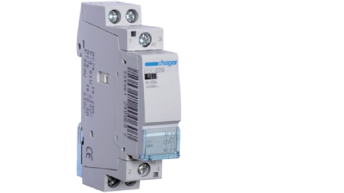 Hager ESD Contactor, 24 V Coil, 2-Pole, 25 A, 4.6 kW, 2NO