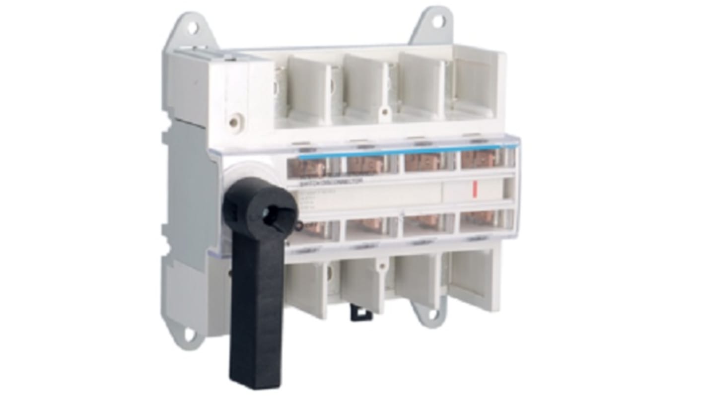 Hager 4P Pole DIN Rail Isolator Switch - 125A Maximum Current, 45kW Power Rating, IP00