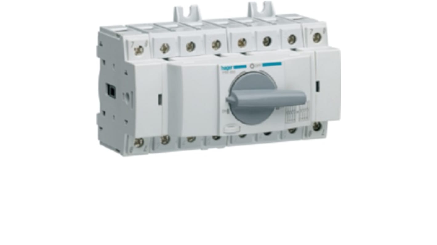 Hager 4P Pole DIN Rail Isolator Switch - 63A Maximum Current, 41kW Power Rating, IP20