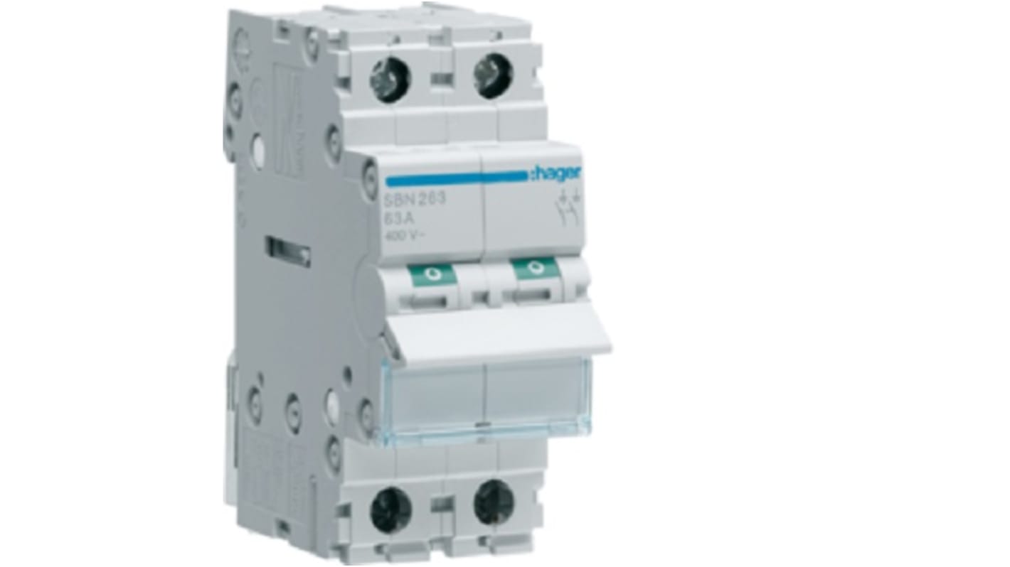 Hager SBN Series Modular Switch, (On)-Off, DIN Rail, NC/NO, 440V, IP20