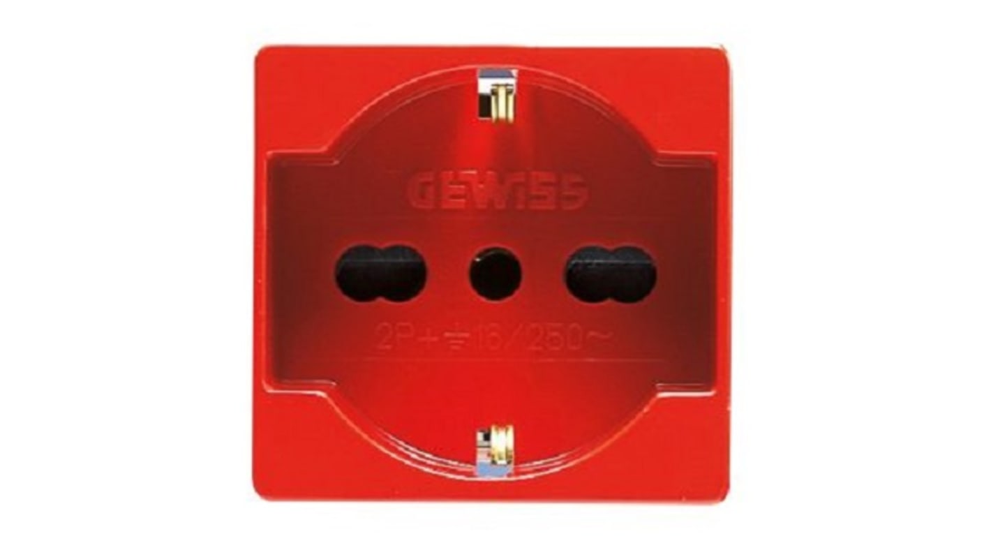 Presa elettrica, Gewiss GW20296DY, 16A, 3 moduli, presa Tipo L - italiano, Rosso In interni, Montaggio a filo,