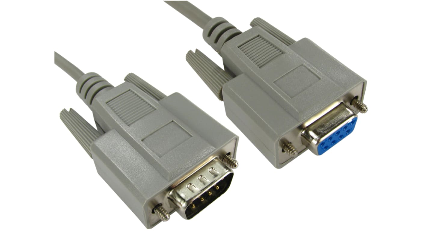 RS PRO Male 9 Pin D-sub to Female 9 Pin D-sub Serial Cable, 2m