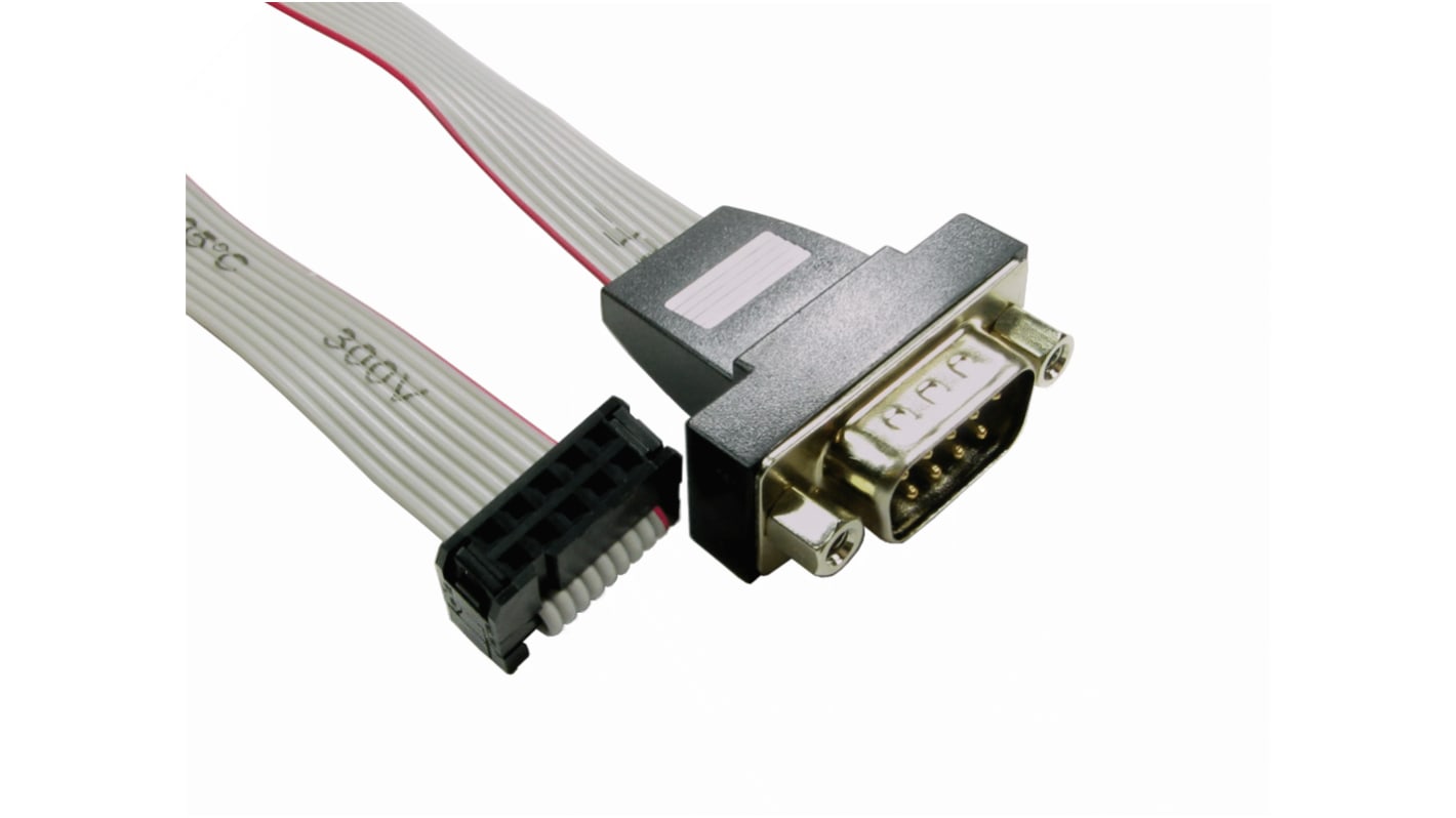RS PRO Female 10 Pin IDC to Male 9 Pin D-sub Serial Cable, 300mm
