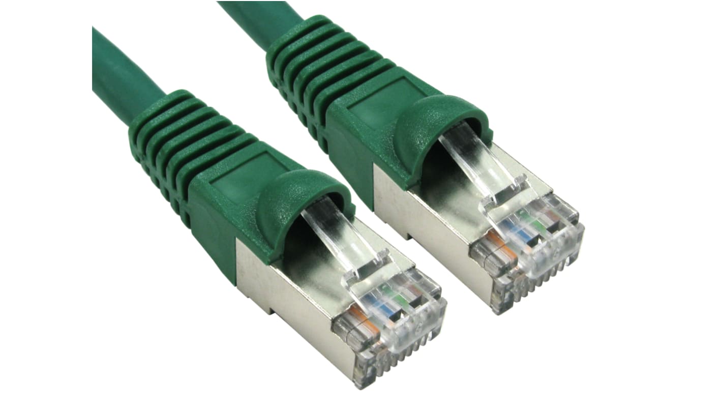 RS PRO, 15m Cat6a, Green RJ45 to Male RJ45 Male, S/FTPShielded, Terminated LSZH Sheath