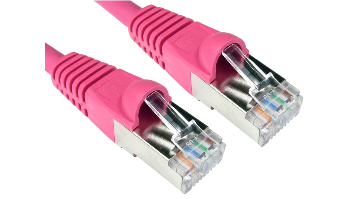 RS PRO, 15m Cat6a, Pink RJ45 to Male RJ45 Male, S/FTPShielded, Terminated LSZH Sheath
