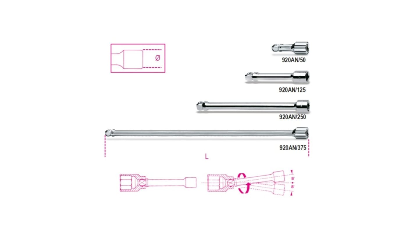 BETA 1/2 mm Square Socket Extension, 250 mm Overall